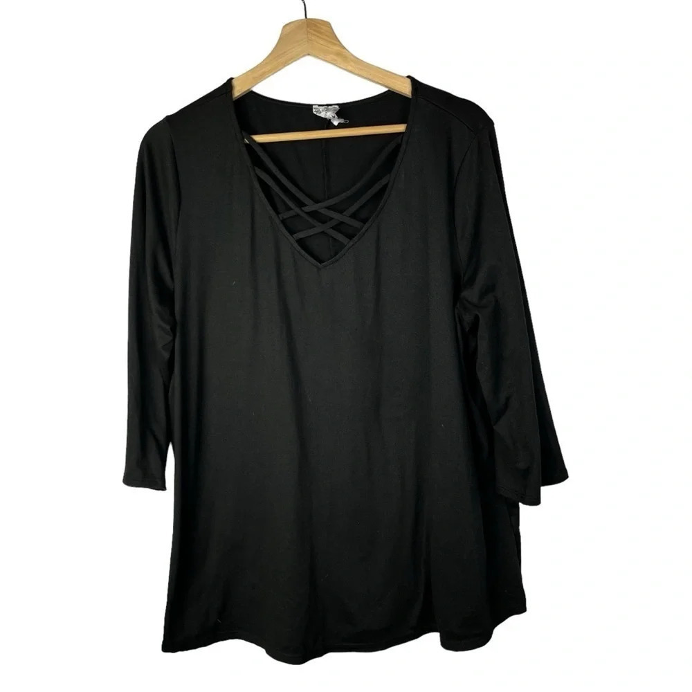 Boutique Late August Black V-Neck Long Sleeve Top L